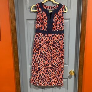 Boden Navy and Pink Patterned Pencil Dress